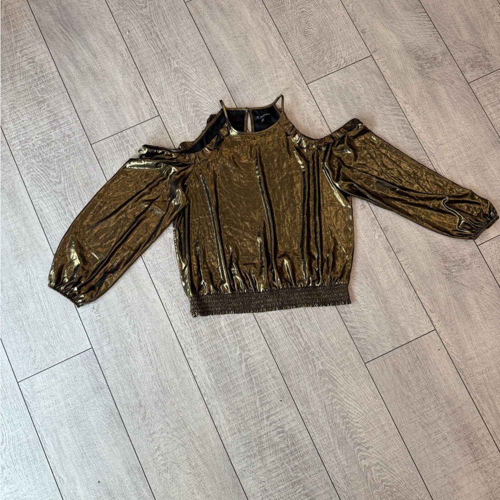 INC International Concepts Shimmering Gold Blouse